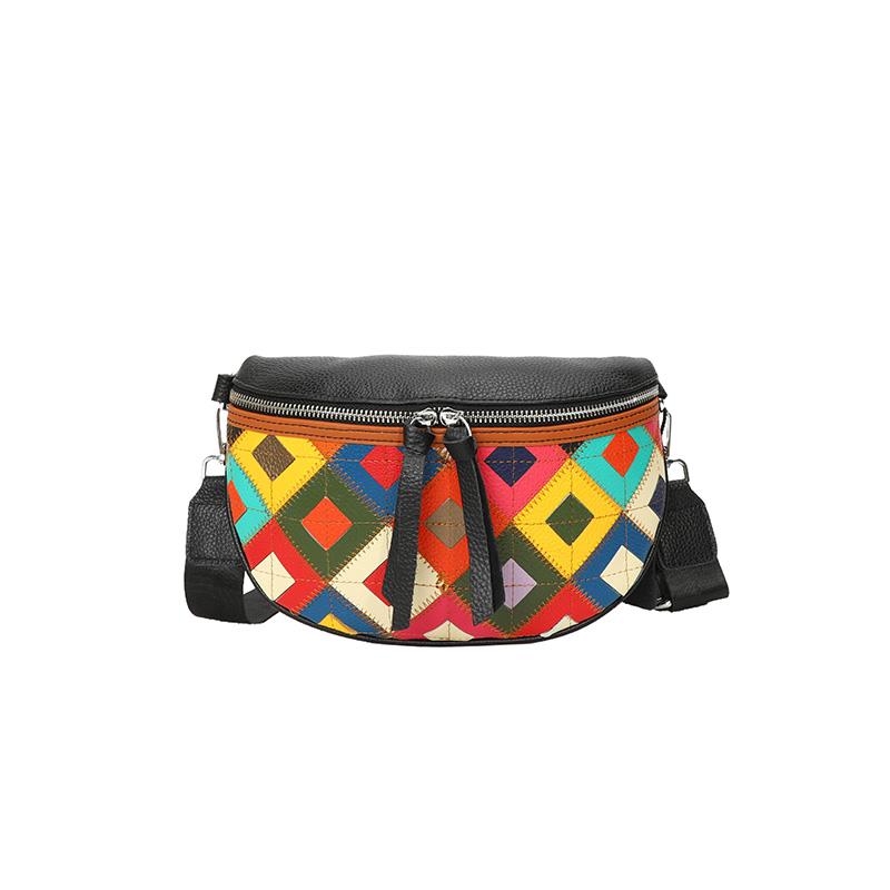 100% Genuine Leather Woman Chest Bag Luxury Patchwork Cow Leather Women Crossbody Bags With Small Purse Female Handbag Waist Bag