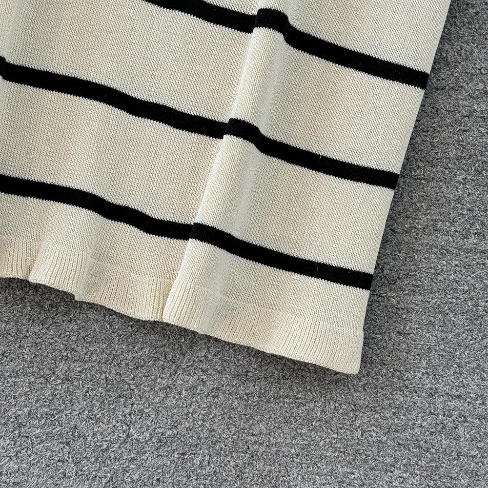 Conjuntos de 2 peças roupas femininas listradas malha sem mangas decote em v tanque + saias envolventes verão cintura alta saia conjunto moda dropship