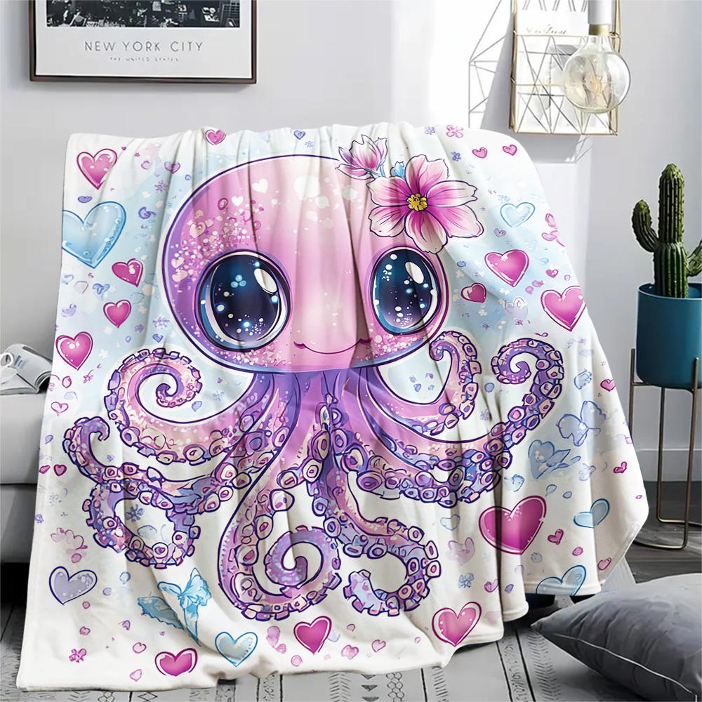 Octopus Print Flannel Blanket, High quality Comfortable for All Seasons, Home Decor, Warmth and Comfort, Perfect for Christmas Gifts