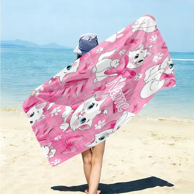 Personalized Pink Cats Theme Beach Towel Microfiber Beach Towel Thin Absorbent for Beach Swimming Yoga Bath Sports. 0910352