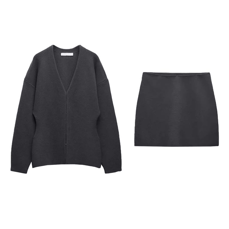 Spring New Commute Style V Neck Loose Sleeves Knitting Outwear 5536160 Texture Mini Skirt 5536161