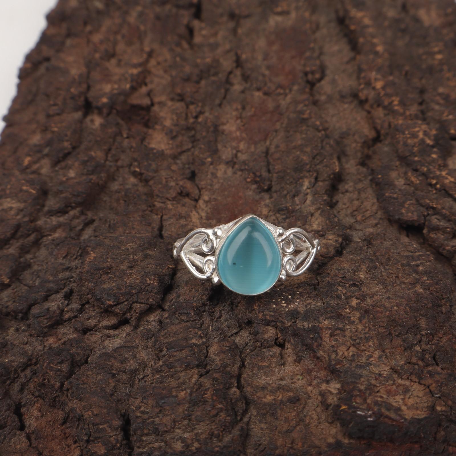 

Синий кошачий глаз камень 925 стерлинговое серебро подарок дочери новое коктейльное кольцо ювелирные изделия RR-46-40 15