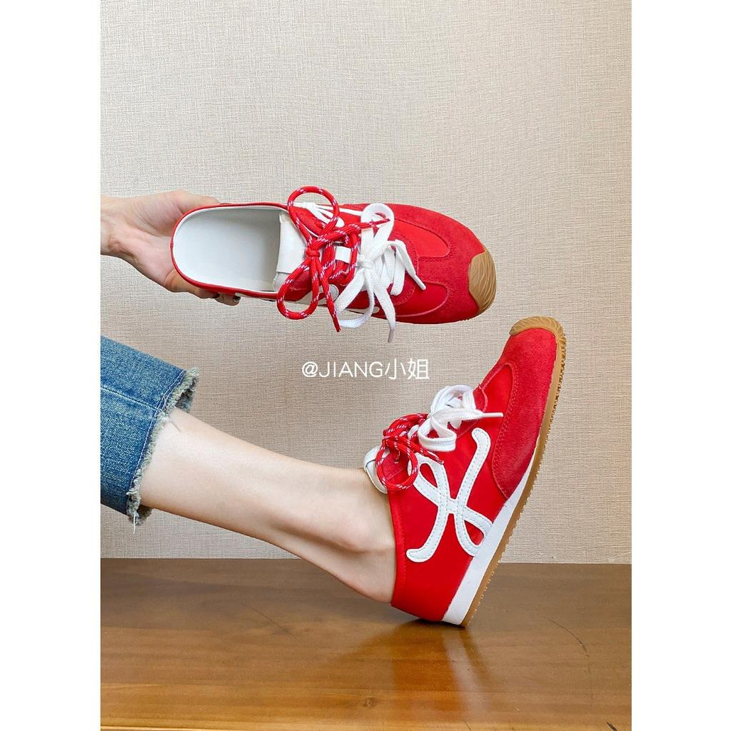 Genuine Leather~ 7cm Small Man Inner Height Increase Bag Head Half Slippers Women's Outer Wear Casual Sports Sandals Without Heel German Training Sh