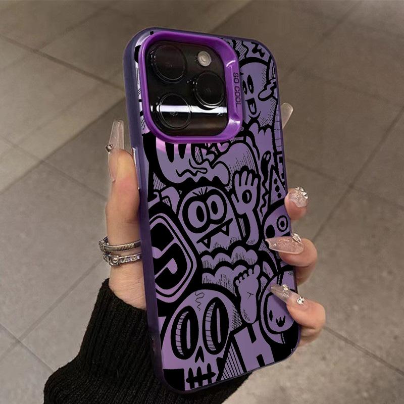 Super Cool Black Graffiti Anti-fall Phone Case for iPhone 16 15 14 13 12 11 Pro Max X XS Max XR 7 8 16 Plus SE2 Matte Hard Cover