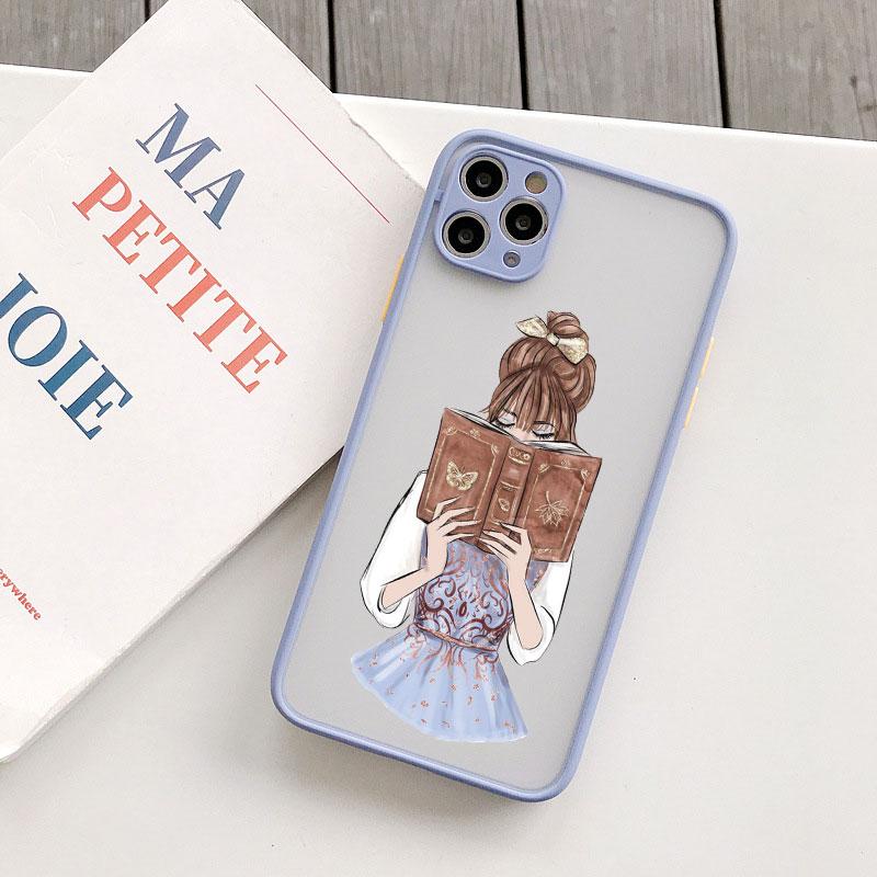 Read Book And Coffee Girl Phone Case Cute Cover for Iphone 7 8 14 Plus SE2 15 13 14 12 11 Pro Max Mini X XS XR Shockproof Cover