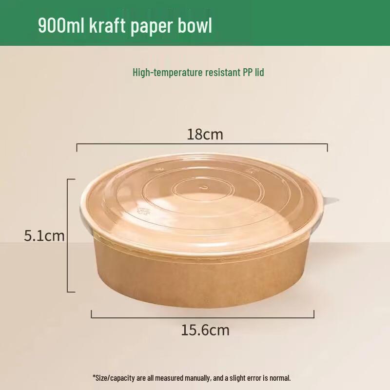 Upgraded Extra Thick 900ml Kraft Paper Disposable Food Bowls with PP Lids (300 Sets)