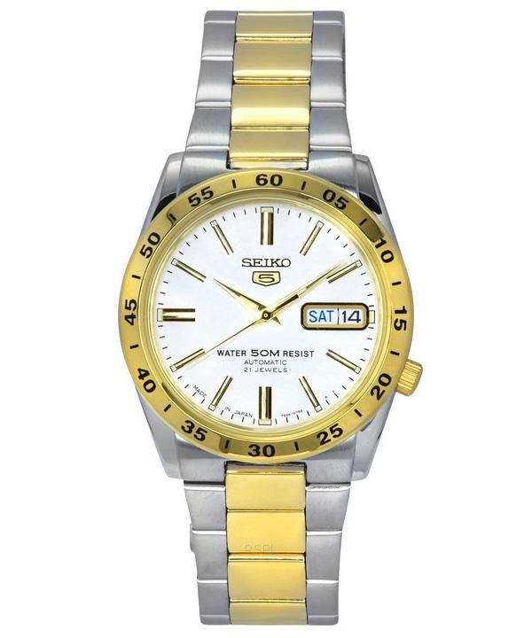 Seiko 5 dvoubarevný bílý ciferník z nerezové oceli 21 Jewels automatické SNKE04J1 unisex hodinky