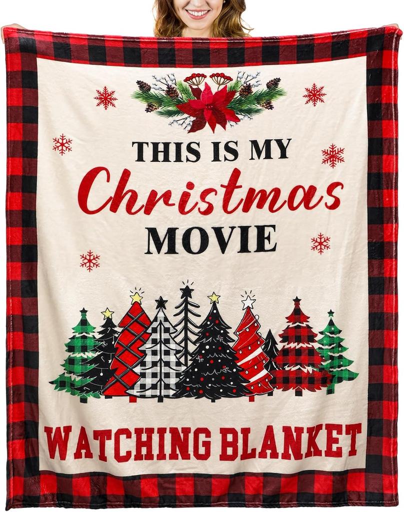 Christmas Movie Watching Blanket Holiday Hot Chocolate Design Gift for Her CozyHomeStyle70x100