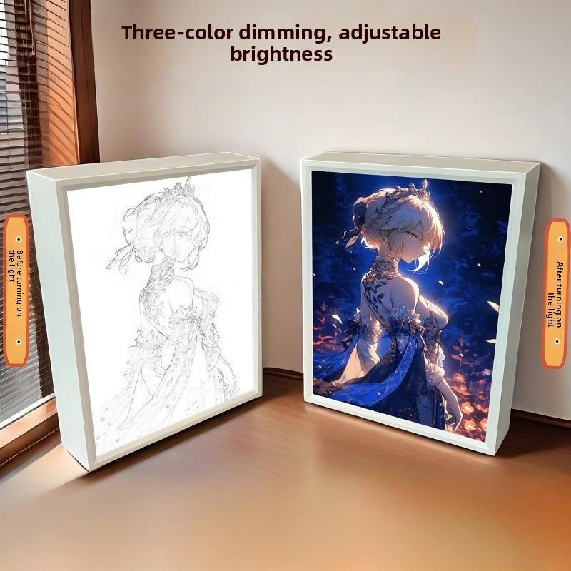 21cm/8.27in Fate Anime 3D Light Painting Box Tri Color Dimming Peripherals Cartoon Bedroom Table Top Display Birthday Decoration