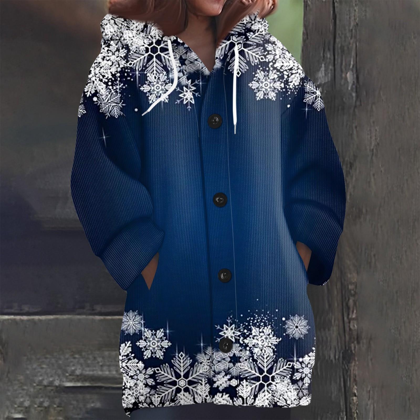 

Женская мода повседневная шерстяная вязка с капюшоном и пуговицами с длинным рукавом XL тёмно-синий