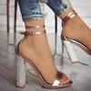 Sandals Women Heeled Rhinestone Ankle Strap Pumps Super High Fashion Heels