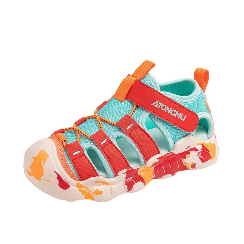Children Summer Sports Sandals Girls Beach Outdoor Non-slip Hiking Shoes Boys Hollow Breathable Anti Collision Round Toe Sandals 26in16.6CM красный