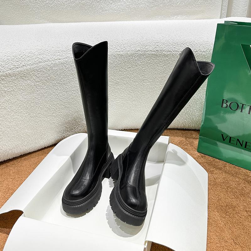 Hohe Stiefel für Damen, braune dicksohlige Ritterstiefel für Damen, Herbst und Winter, aber Reißverschlussstiefel hinter dem Knie, schlanke Temperamentsstiefel für Damen