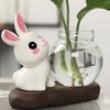 Cute Rabbit Hydroponic Plant Vases Transparent Glass Vase Tabletop Decoration Aquatic Flower Bottle with Wooden Base