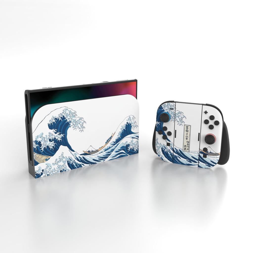 PlayVital Nintendo Switch 2 Console and Protective Sticker Set Includes Customizable Vinyl Dock Grips Stickers Great Wave off (2025) Joy-Con (2 Sets)