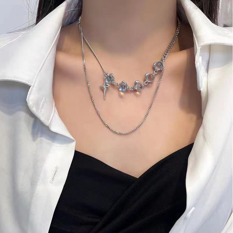 Necklace women stacked wearing accessories chain jewelry chain trendy cool spice girl sweet cool wind titanium steel does not