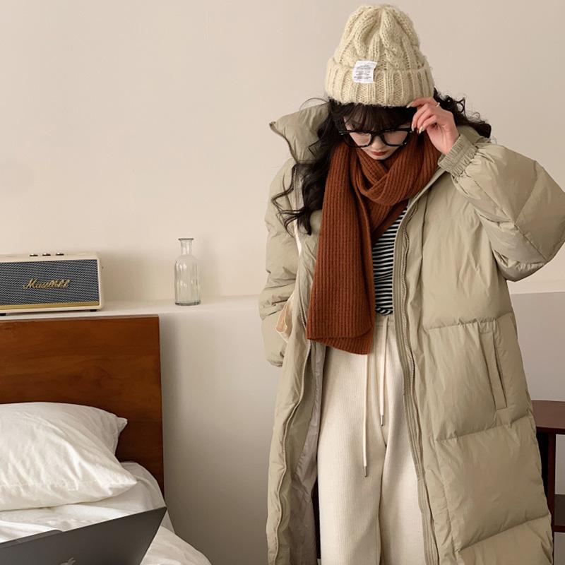 Long big quilt down jacket women's 2024 winter fashion solid color loose thickened white duck down couple knee coat