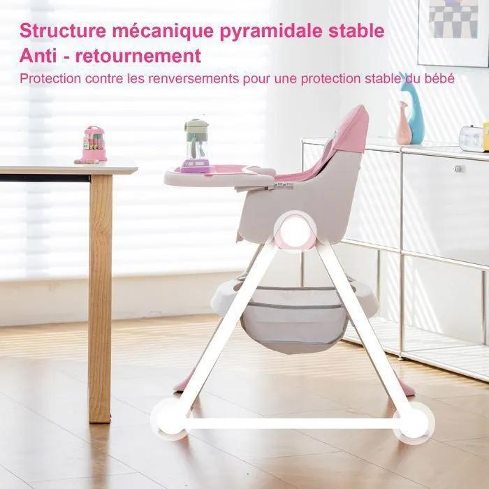 Chaise haute pour bébé, chaise pour repas bébé, évolutive pliable et ajustable, ,De 6 mois à 3 ans(15KG)- Rose