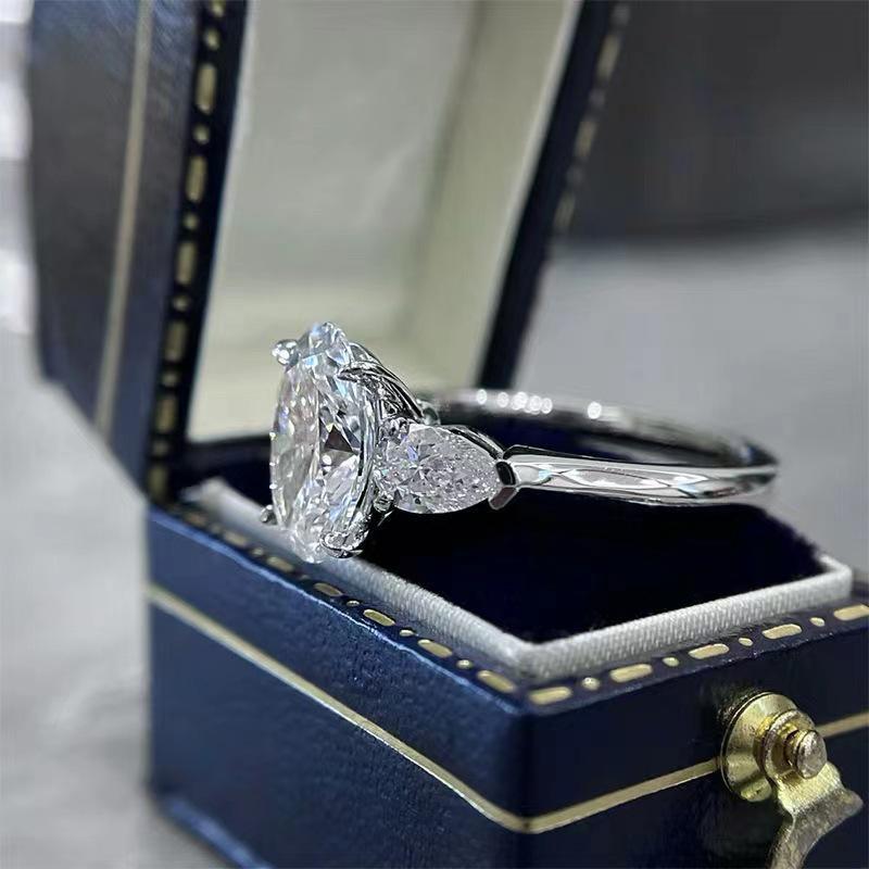 Oval Pigeon Egg Tri-Color Stone Diamond Ring – Elegant Luxury Wedding & Proposal Ring for Women