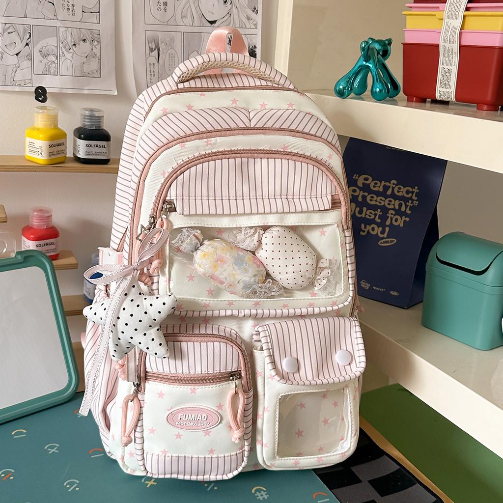 Schoolbag New Schoolbag Female Japanese Ins Cute Dopamine Contrasting Color College Style Primary and Secondary School Students Multi-compartment 