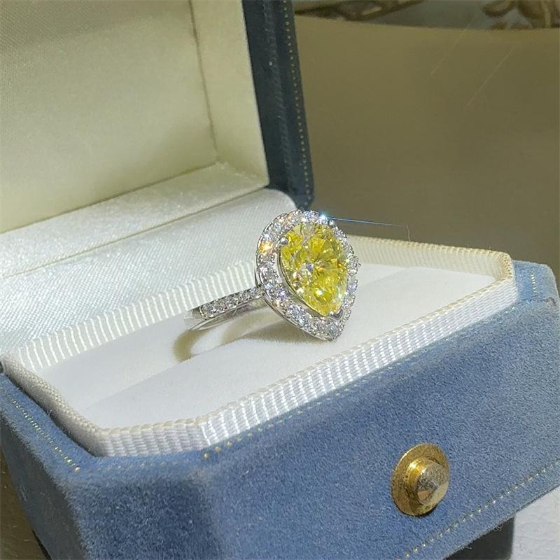 Yellow Drop Moissanite Pear Shape Engagement Ring - European & American Style Women's Colored Diamond Ring