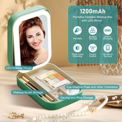 Miroir de Maquillage Portable pour Fille Voyage, Trousse de Maquillage Train Organisateur Cosmétique avec Miroir et Lumières, Trousse de Maquillage avec Miroir Lumineux