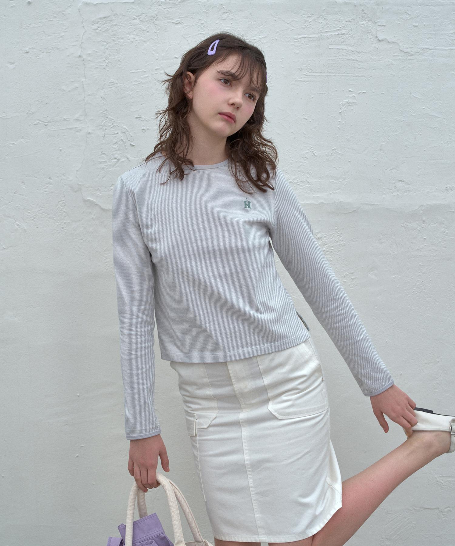 Hane H Needlework T-Shirt_Green Stripe S
