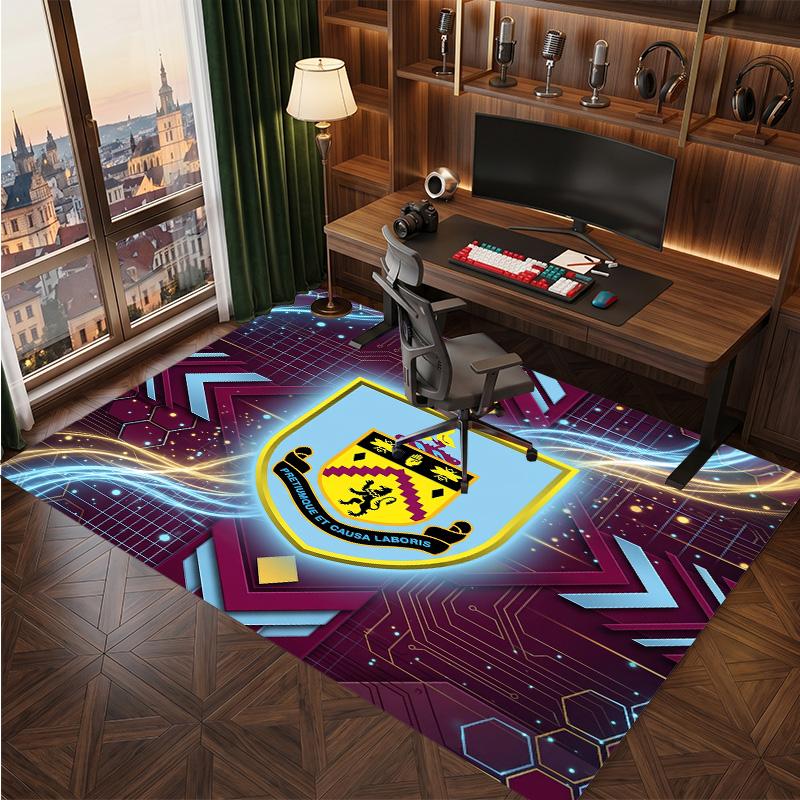 Burnley Football Print Crystal Velvet Rug, Comfortable Water Absorbent Non Slip Indoor Floor Carpet