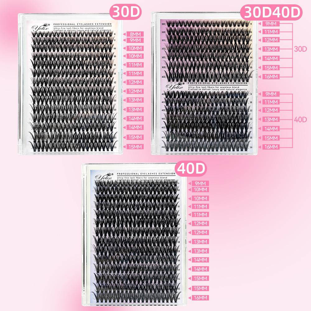 False Eyelashes 30D40D Multiple Hairs 14 Rows 280 Clusters Dense Curling Mixed Explosion