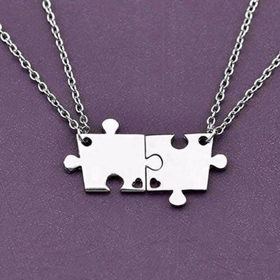 4Pcs Interlocking Jigsaw Puzzle Pendant Chain Necklace Family Best Friends Gift
