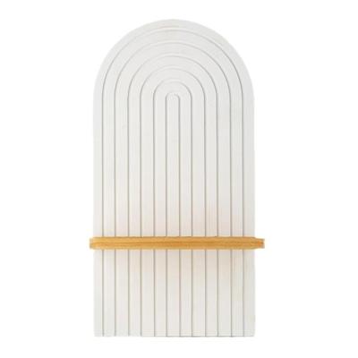Bohemian Wood Wall Shelves Wood Floating Shelf for Small Plant and Decors, White Hanging Shelf Home Accent