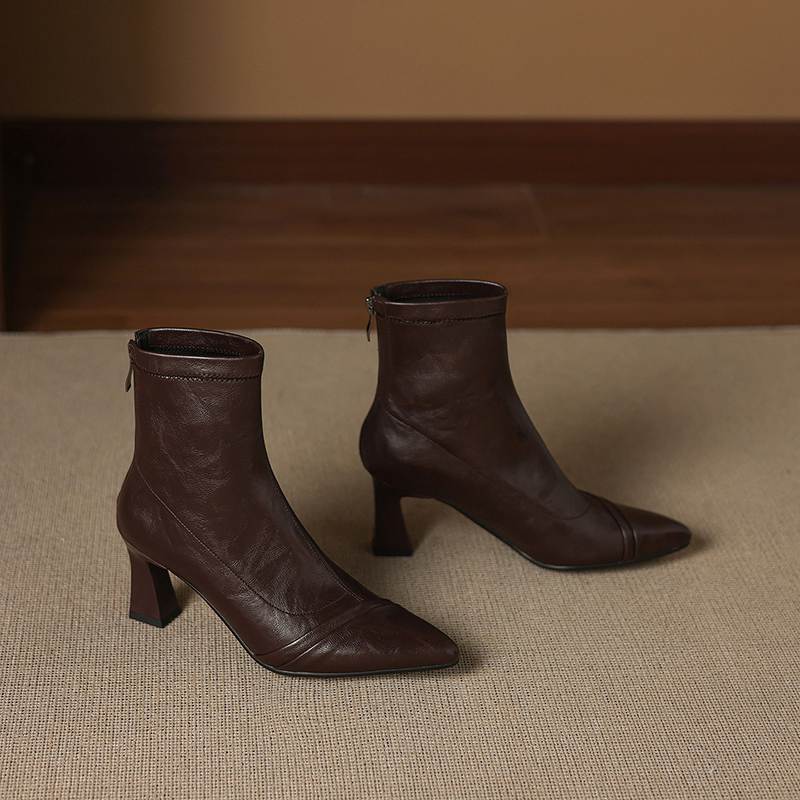 Krazing Pot Microfiber Pointed Toe Thin High Heels Modern Boots Size 42 Zip Plus Size Women Elastic Ankle Boots