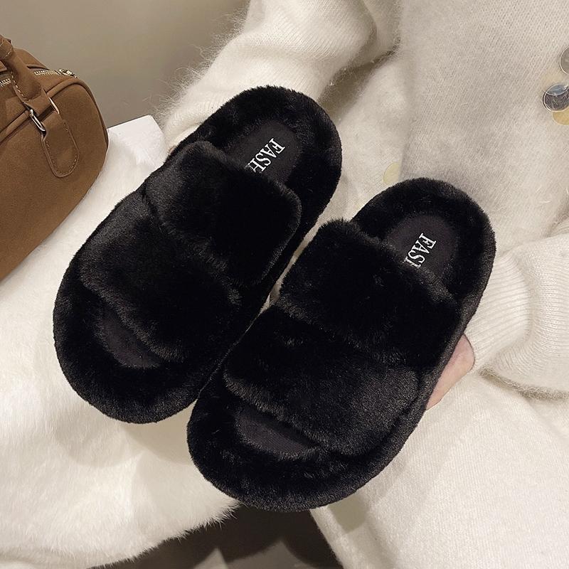 Women's Fuzzy Open-Toe Slippers Spring&Fall- Plush House Slides for Indoor, Cozy Non-Slip Bedroom Shoes for Ladies& Couples