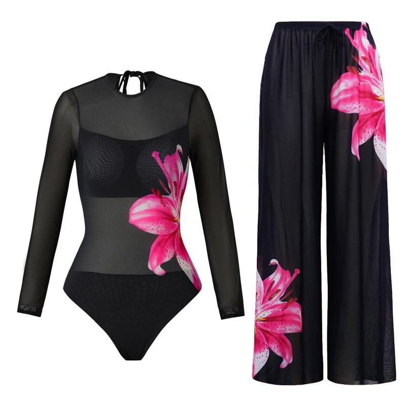 Womens Long Sleeve UPF 40 Sun Protection Swimsuit With Mesh Pants Set Loose Fit Quick Dry Street Style