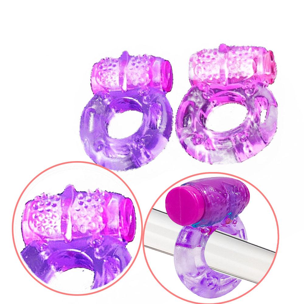 2Pcs Triple Cock Ring Vibrator Extender Delay Penis Sleeve Butterfly Reusable Dotted Clitoris Massage Elastic Sex Toys For Man