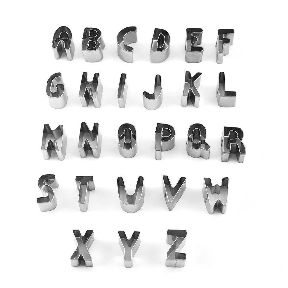26PCS 26 Letter Shapes Alphabet Cookie Cutters Stainless Steel Smooth Surface Fondant Letter Mold Compact Size Food Contact Use серебряный