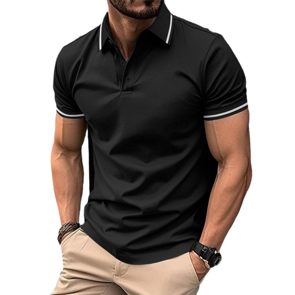 T-shirt Moda Estiva Uomo Bottoni Collo a Coste Polo Sportiva Top