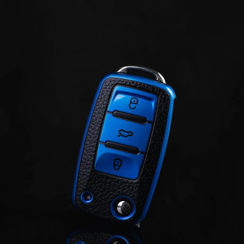 Leather Car Key Case Keys Full Cover Protection Shell Bag for VW Volkswagen Polo Tiguan Passat Golf Jetta Lavida Skoda Octavia