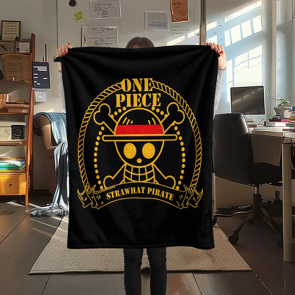 1PC One Piece Straw Hat Pirates Patterned Flannel Blanket Suitable For All Seasons For Home Decor Warmth And Comfort Gifts Holiday Present