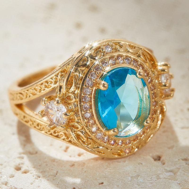 Vintage Exquisite Luxury Blue Zircon Ring for Women Personalized High-end Engagement Party Jewelry Gift Accessories
