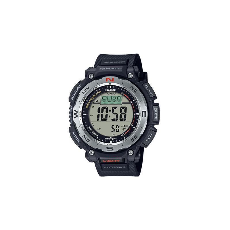 

Casio PRO TREK series-Disc digital display, sports outdoor timing, waterproof radio wave, solar power, quartz movement, resin strap, PRW-3400-1PR серый