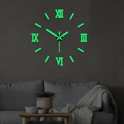 Acrylic Quartz Clocks Non Ticking DIY Battery Operated Glow In Dark Wall Clock Stickers for Hotel,