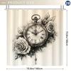 Pocket Watch & Roses Shower Curtain – Vintage Design,  Durable Polyester with Hooks, for Bathrooms