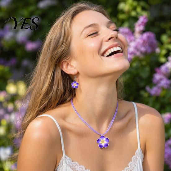 Natural Flower Jewelry 2Pcs/Set Lightweight Floral Set, Polymer Clay Realistic Necklace Earrings Set Charm Necklace, Hawaiian Style Drop for