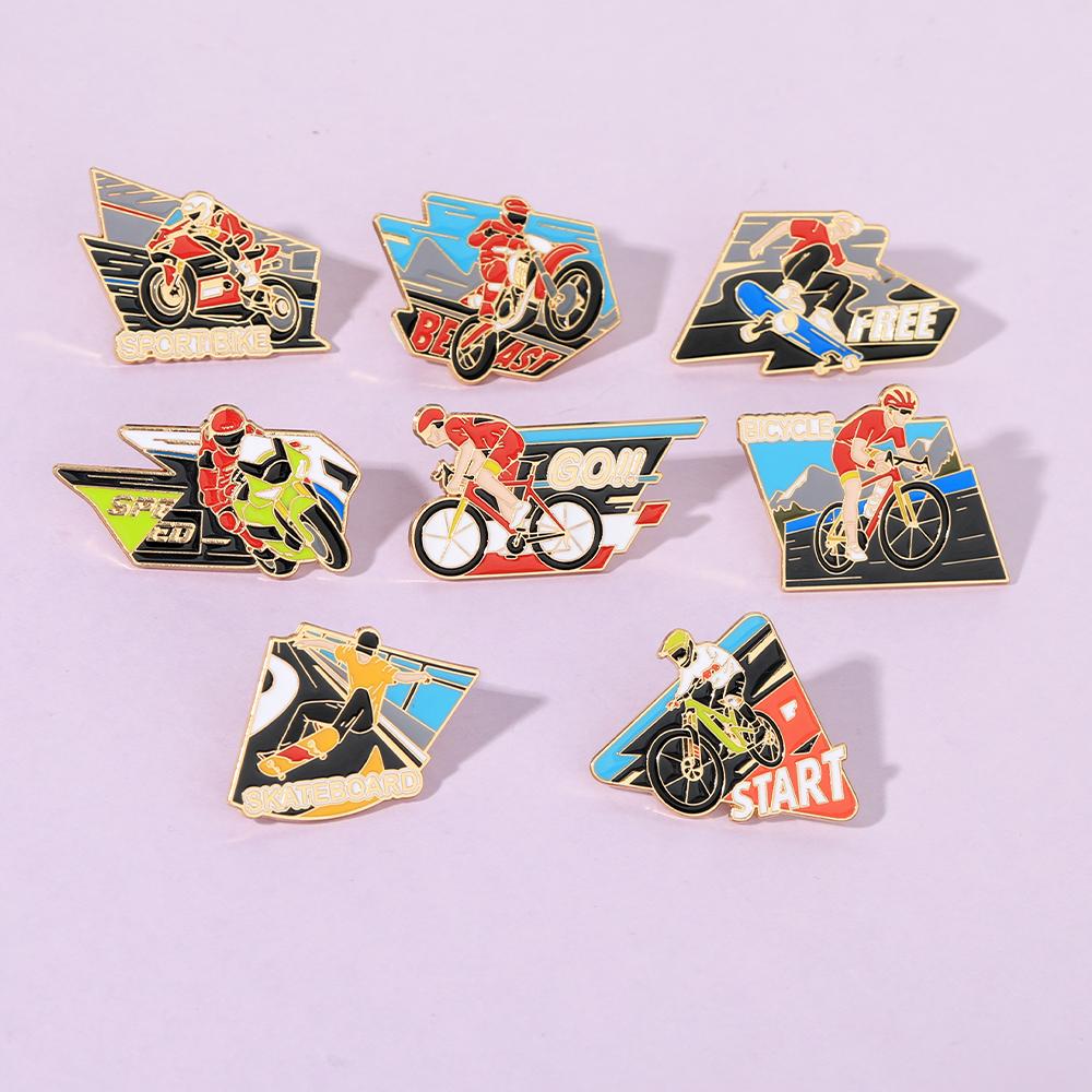 Sporty Beast Speed Motorcycle Enamel Brooches Start Go Sport Bike Bicycle Golden Pins Street Free Skateboard Badge