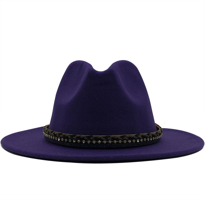 New Women Men Wool Fedora Hat With Leather Ribbon Gentleman Elegant Lady Winter Autumn Wide Brim Jazz Church Panama Sombrero Cap