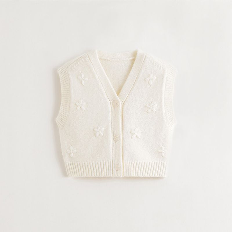 Mark Jenny Детский трехмерный цветочный мягкий вязаный жилет Жилет для малыша Весна 2025 Новый стиль 551870 Rice White 90