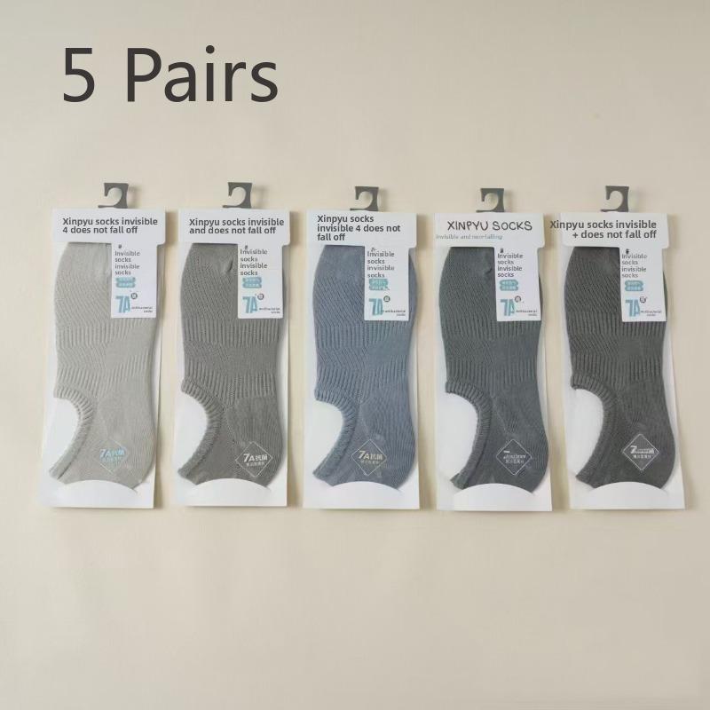 5 Pairs of Men's Spring and Summer Thin Mesh Solid Color Sweat-absorbing and Anti Slip Casual Boat Socks