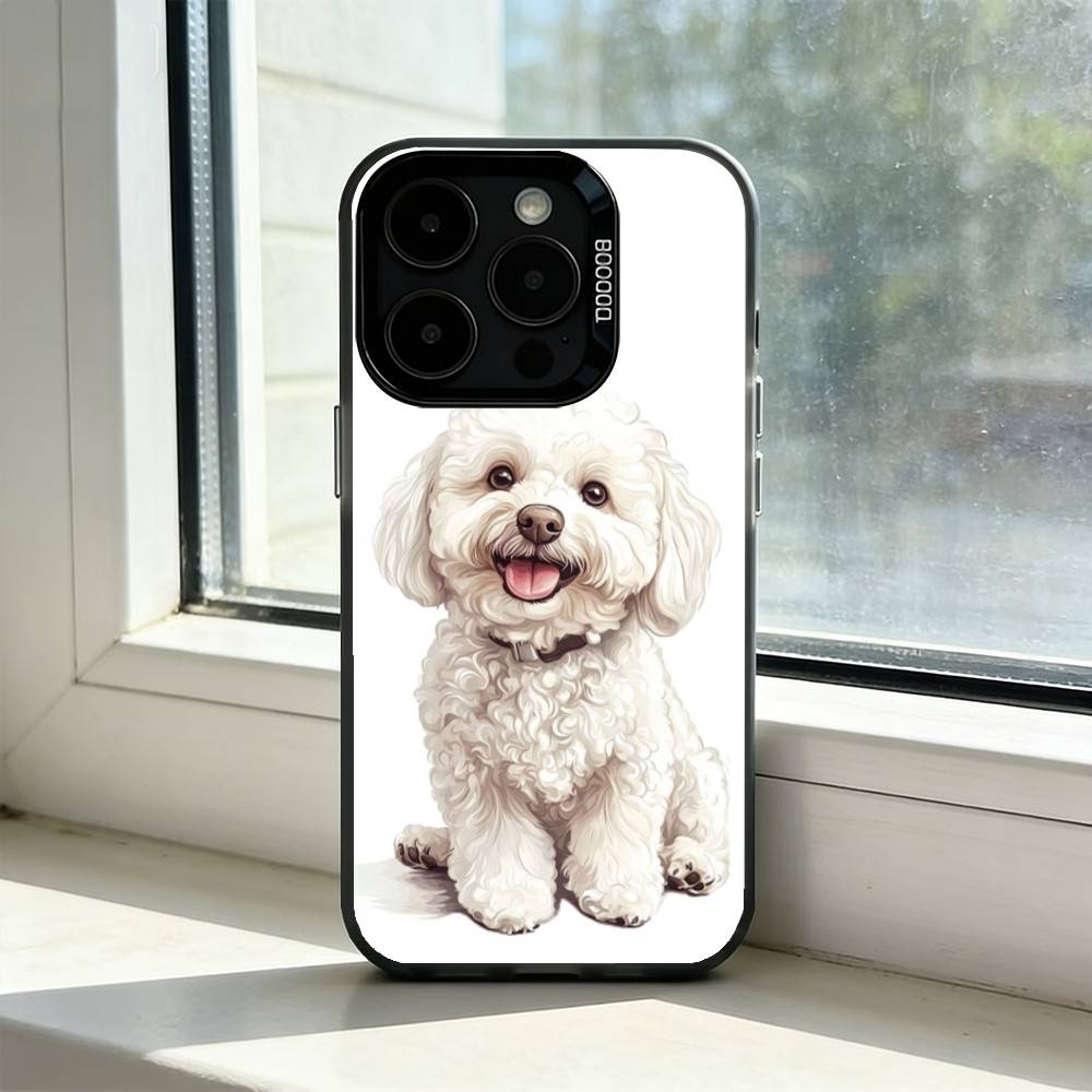 

Cute Cartoon Bichon P-puppy Phone Case For iPhone 17,16,15,14,13,12,11 Plus,Pro Max,XS,Colorful Silver Phone case Funda Cover iPhone13PRO