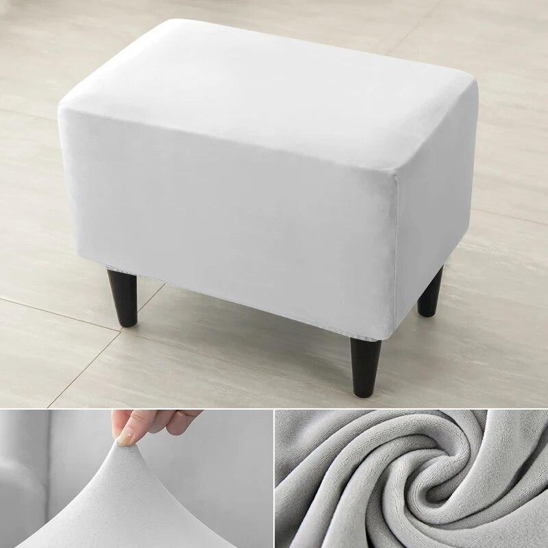 1 stk. Pufftrekk i fløyel, elastisk, rektangulært, 360° heldekkende fotskammeltrekk, stoltrekk, beskyttelse